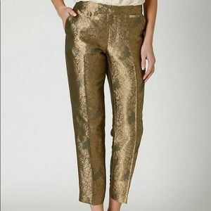 NWT Anthropologie Elevenses Silk Gilded Jacquard Pants size 8 silk blend